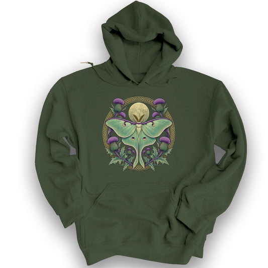 Thistle Luna Moth Hoodie - Military Green