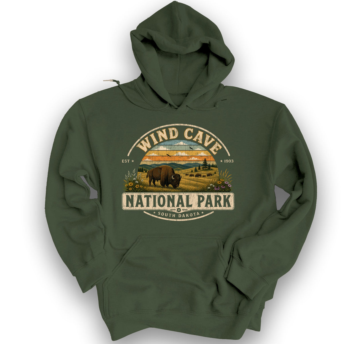 Wind Cave Medallion Hoodie - Military Green