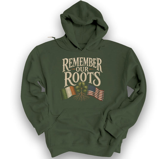 Remember Irish Roots Hoodie - Military Green