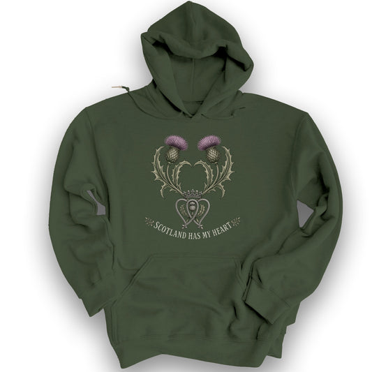 Scotland Heart Brooch Hoodie - Military Green
