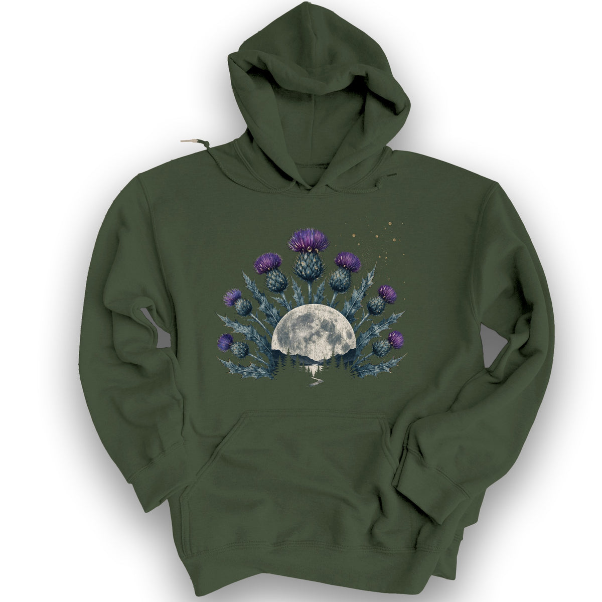 Moonlit Highland Thistles Hoodie - Military Green