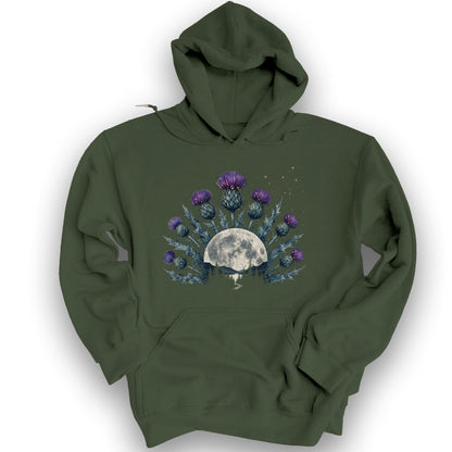 Moonlit Highland Thistles Hoodie - Military Green