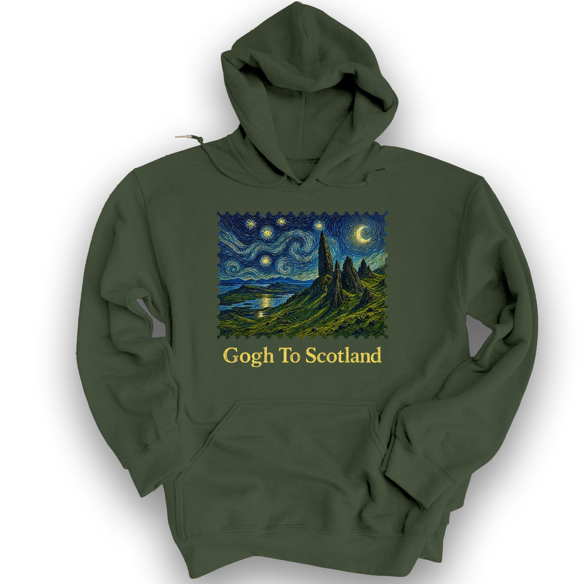 Gogh To Scotland Hoodie - Military Green