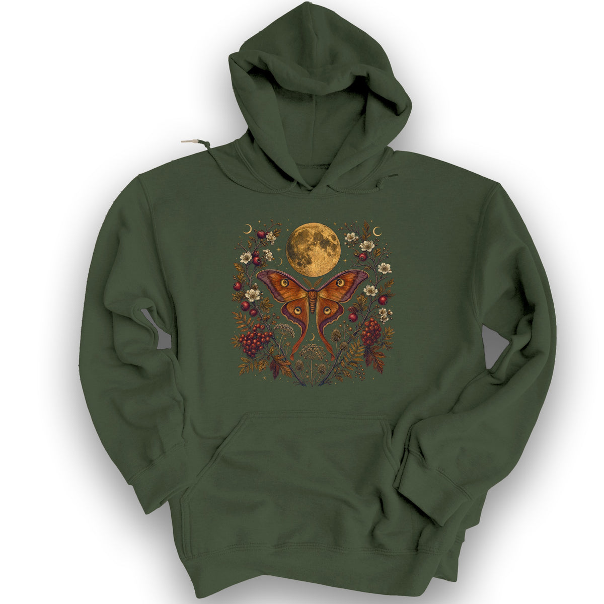 Harvest Moon Moth Hoodie - Military Green