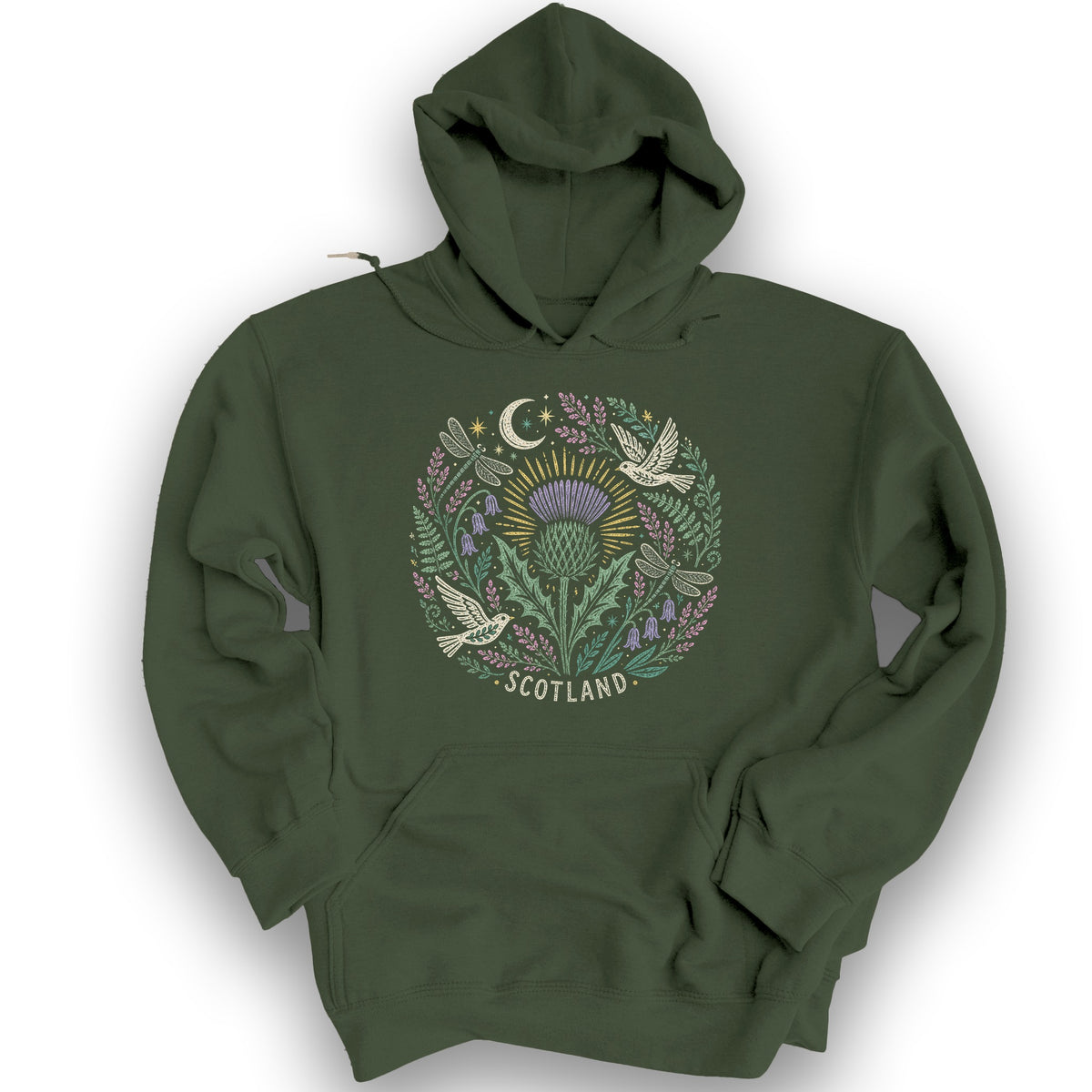 Scotland Thistle Doves Hoodie - Military Green