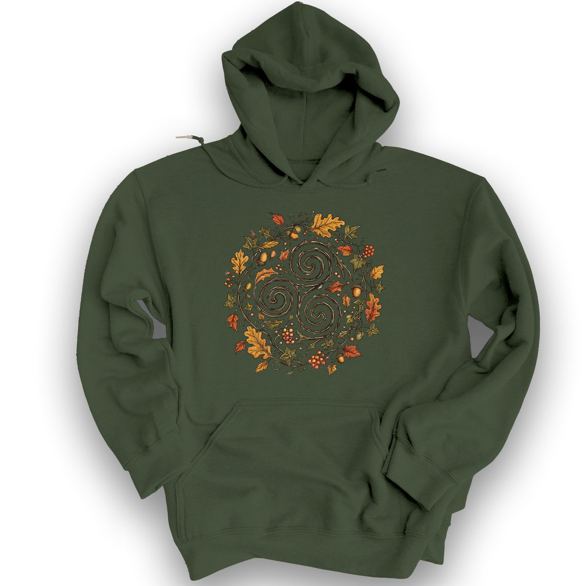 Celtic Autumn Spiral Hoodie - Military Green