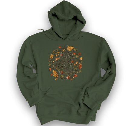 Celtic Autumn Spiral Hoodie - Military Green