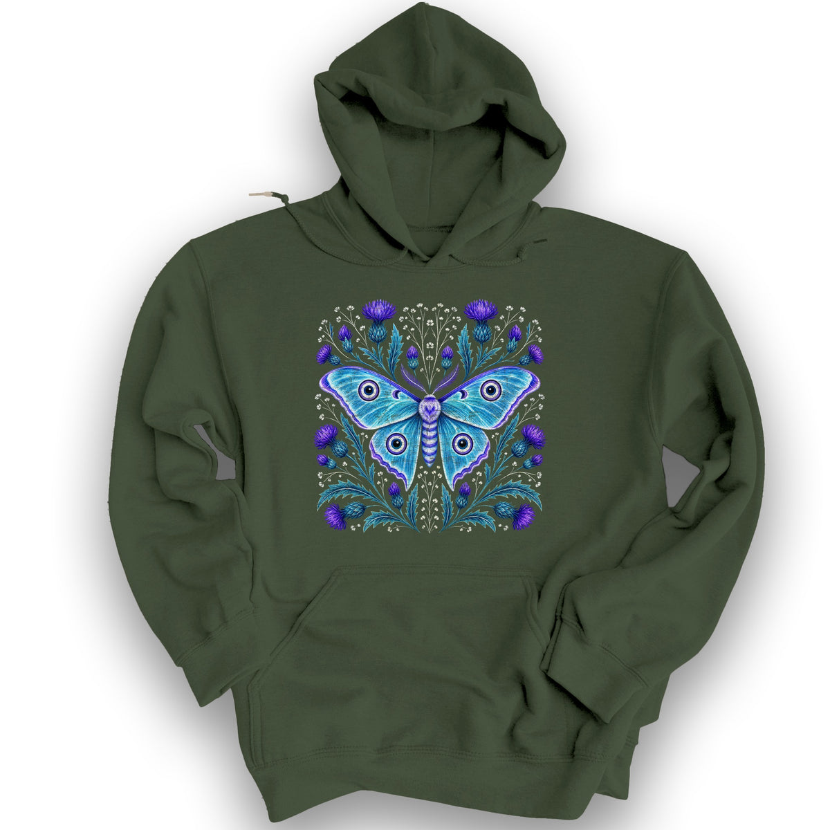Emperor Moth Thistle Hoodie - Military Green