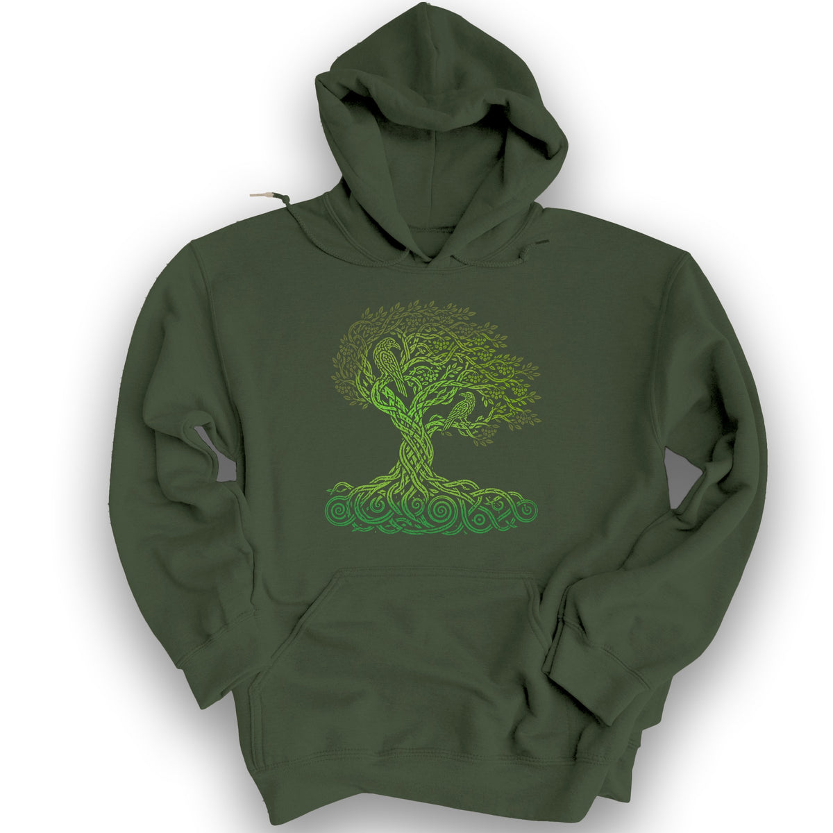 Celtic Raven Tree Hoodie - Military Green