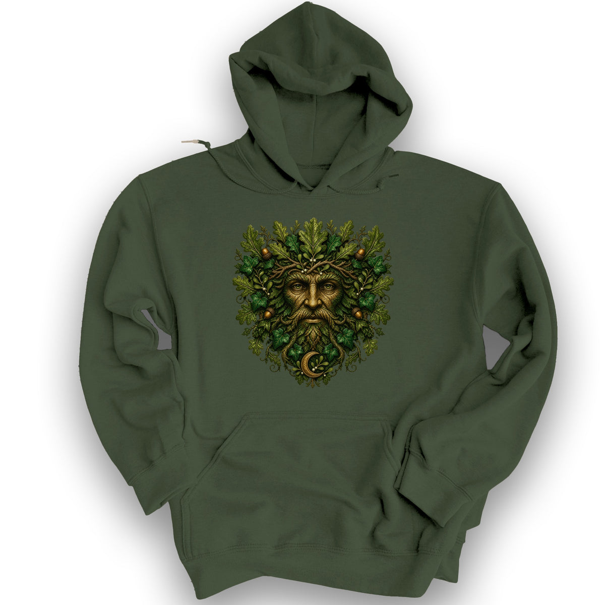 Green Man Moon Hoodie - Military Green