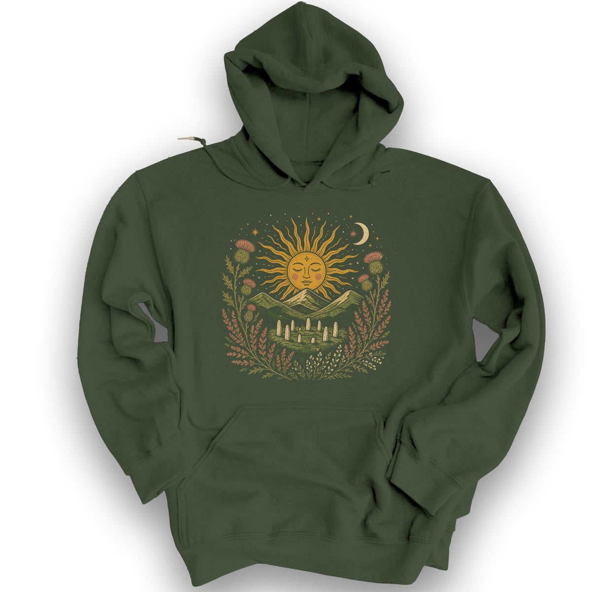 Celestial Standing Stones Hoodie - Military Green