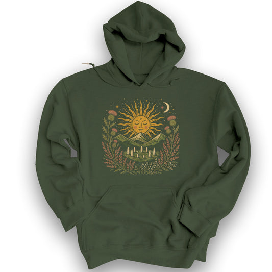 Celestial Standing Stones Hoodie - Military Green