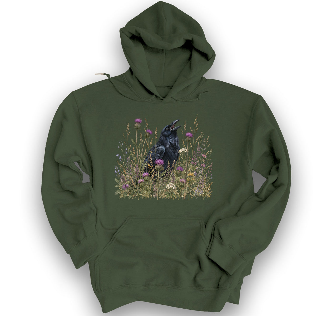 Botanical Raven Hoodie - Military Green