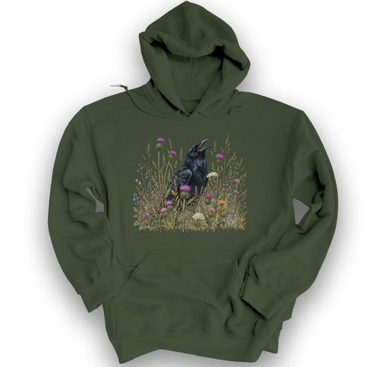 Botanical Raven Hoodie - Military Green