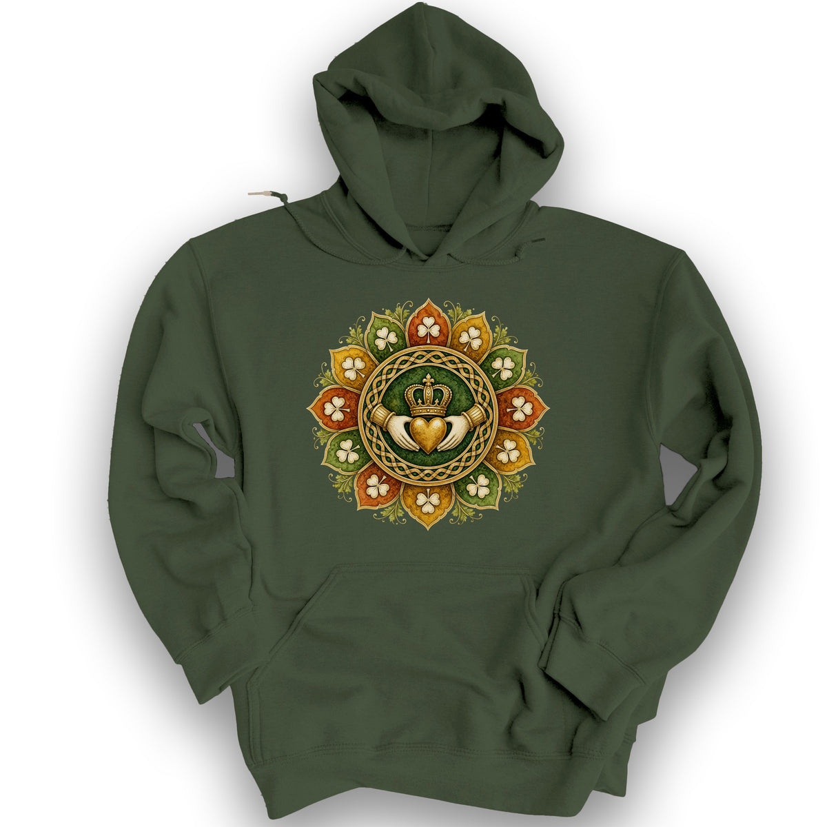 Claddagh Fall Mandala Hoodie - Military Green