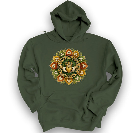 Claddagh Fall Mandala Hoodie - Military Green