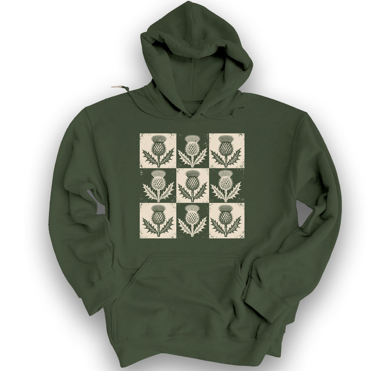 Thistle Box Pattern Hoodie - Military Green