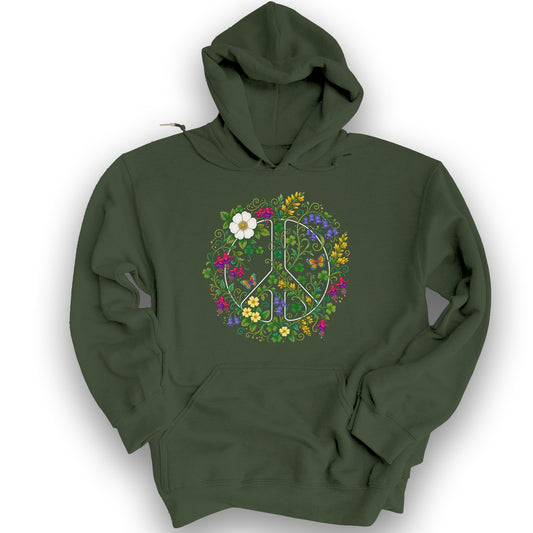 Floral Irish Peace Hoodie - Military Green