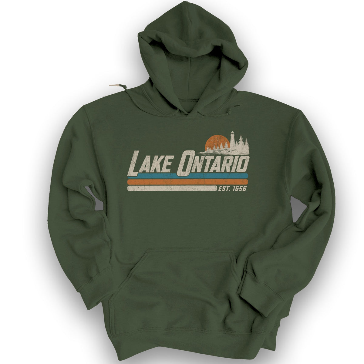 Lake Ontario Retro Stripe Hoodie - Military Green