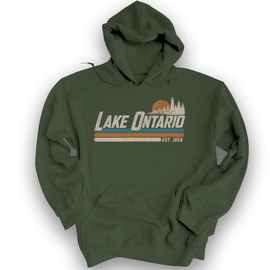 Lake Ontario Retro Stripe Hoodie - Military Green
