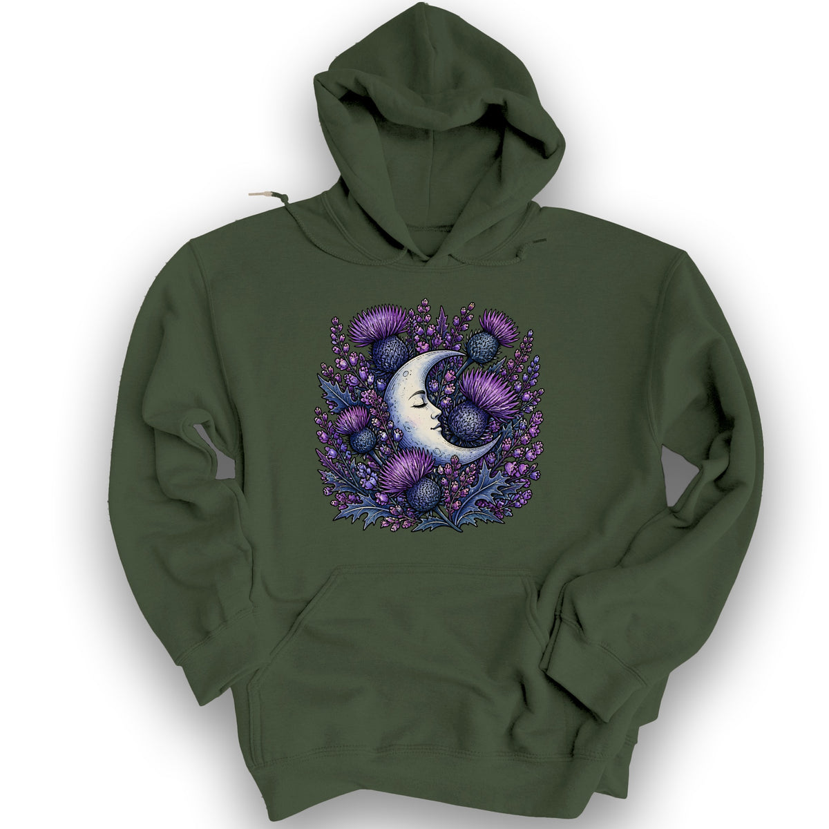Botanical Moon Thistle Hoodie - Military Green