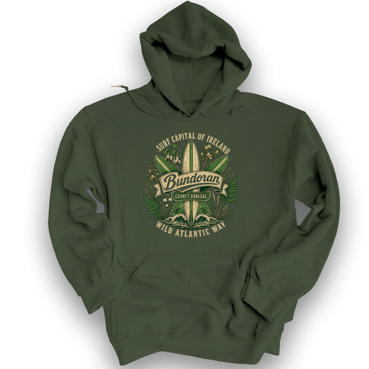 Bundoran Surf Capital Hoodie - Military Green