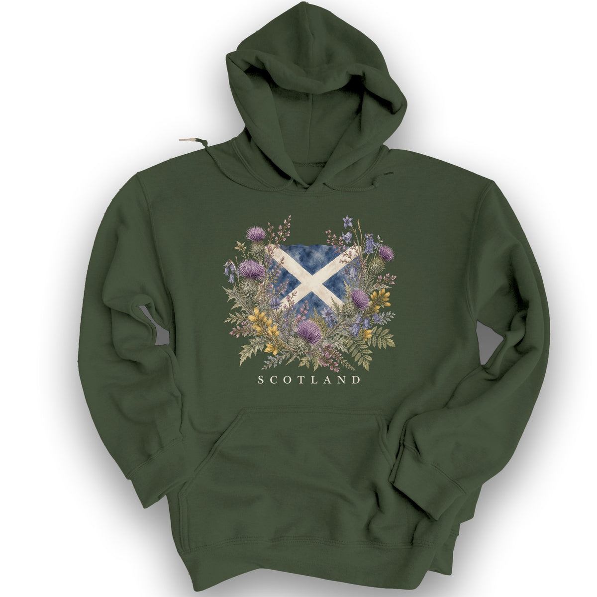 Botanical Scotland Flag Hoodie - Military Green