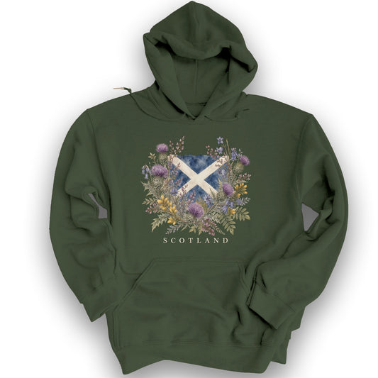 Botanical Scotland Flag Hoodie - Military Green