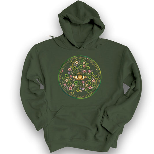 Claddagh Floral Triskele Hoodie - Military Green