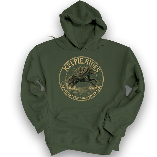 Kelpie Rides Badge Hoodie - Military Green