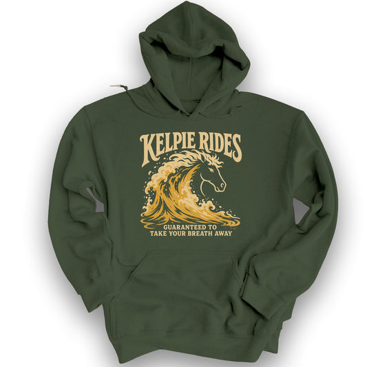 Kelpie Rides Retro Hoodie - Military Green