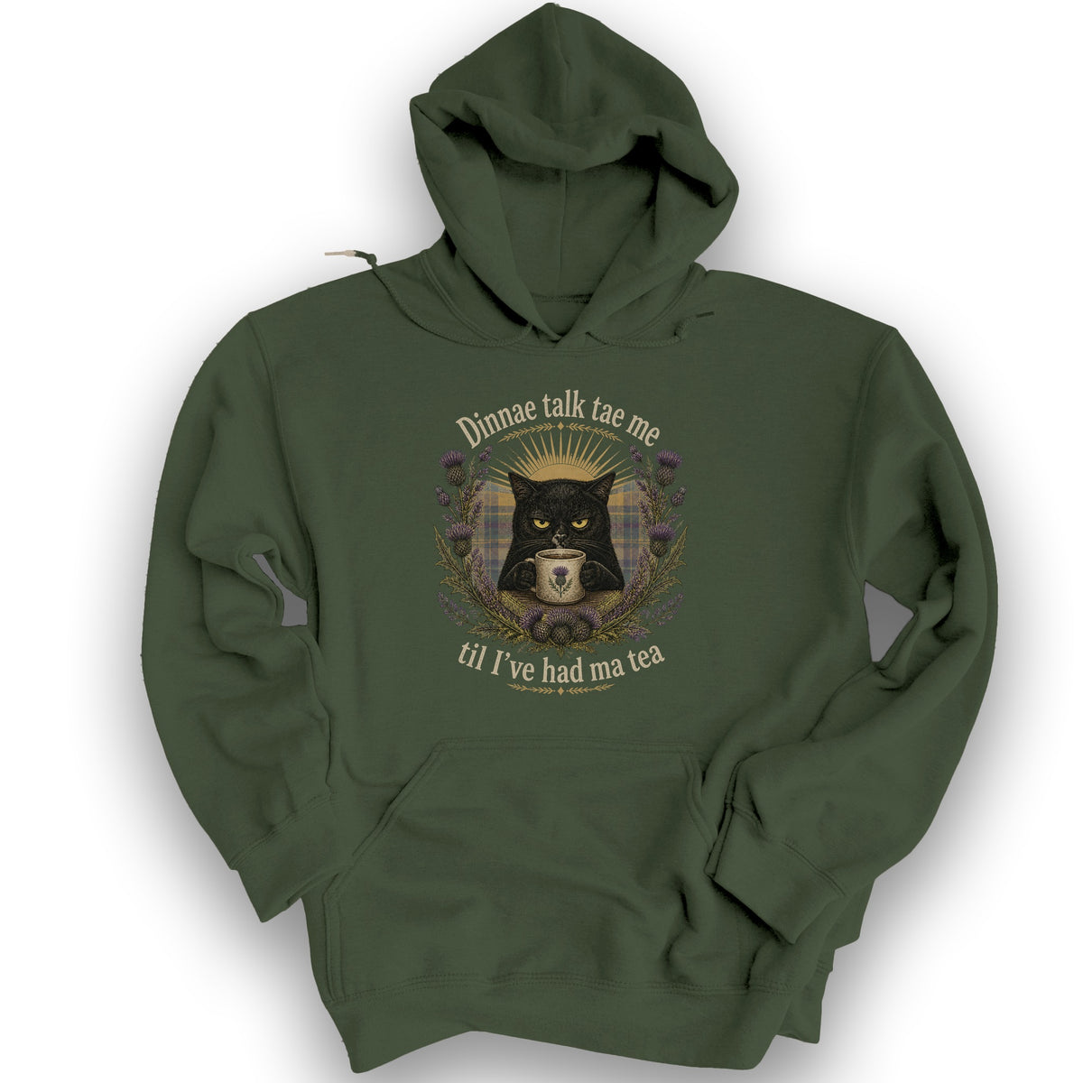 Dinnae Talk Cat Hoodie - Military Green