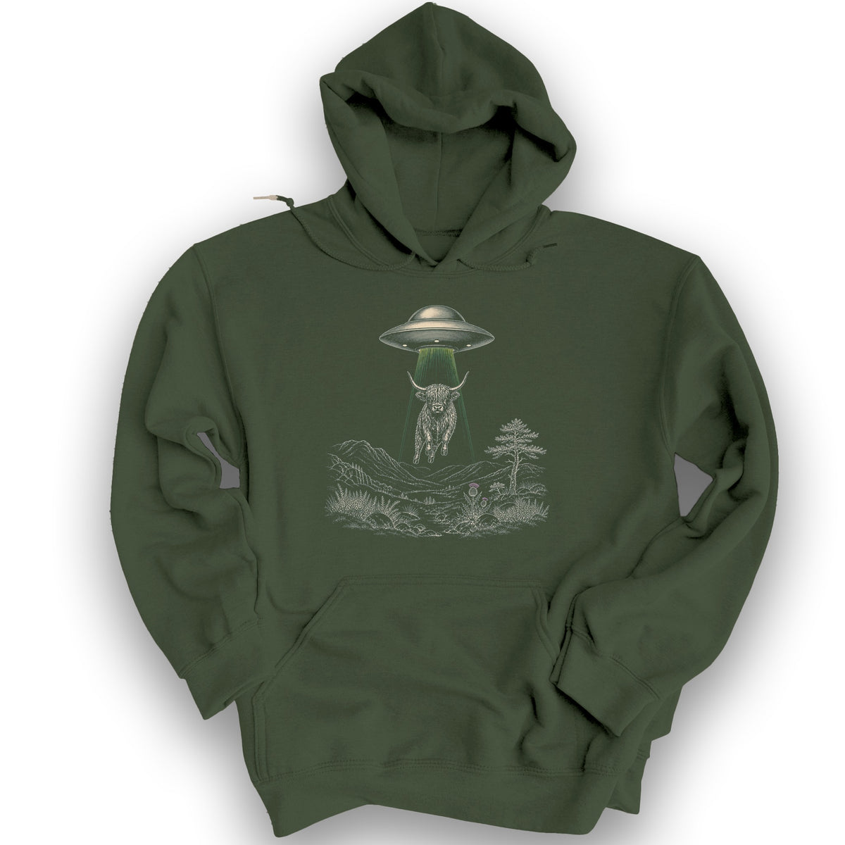 Highland Coo UFO Hoodie - Military Green