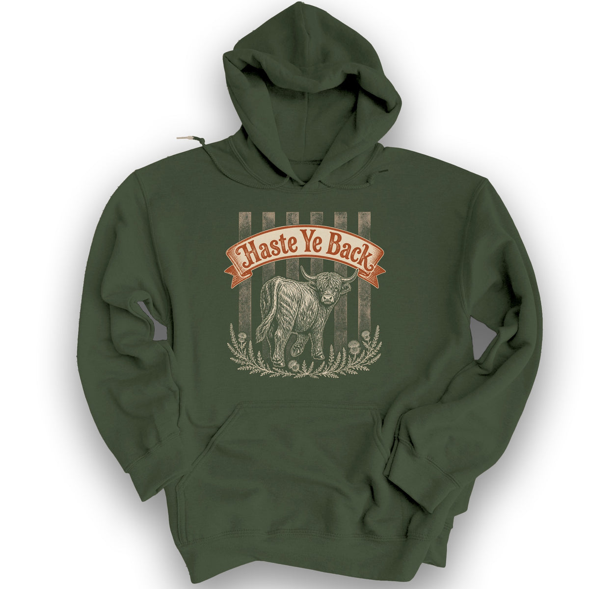 Haste Ye Back Coo Hoodie - Military Green