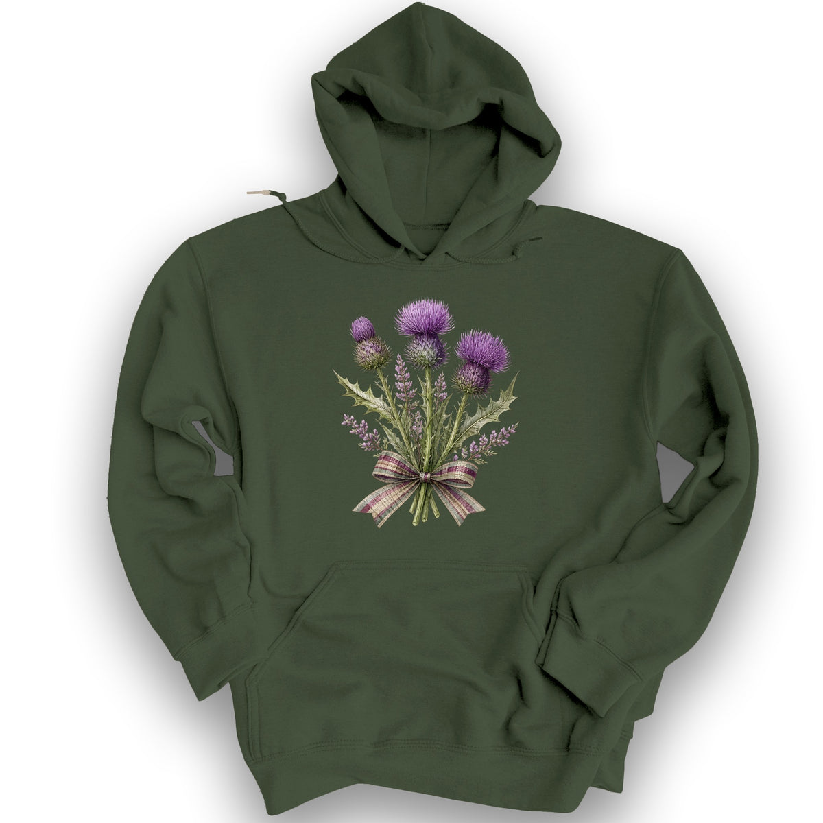 Thistle Bouquet Ribbon Hoodie - Military Green