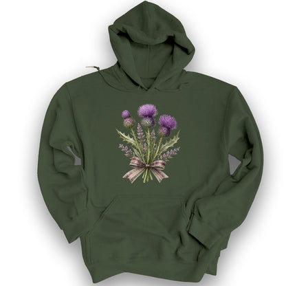 Thistle Bouquet Ribbon Hoodie - Military Green