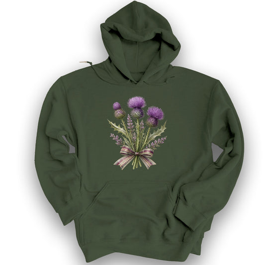 Thistle Bouquet Ribbon Hoodie - Military Green