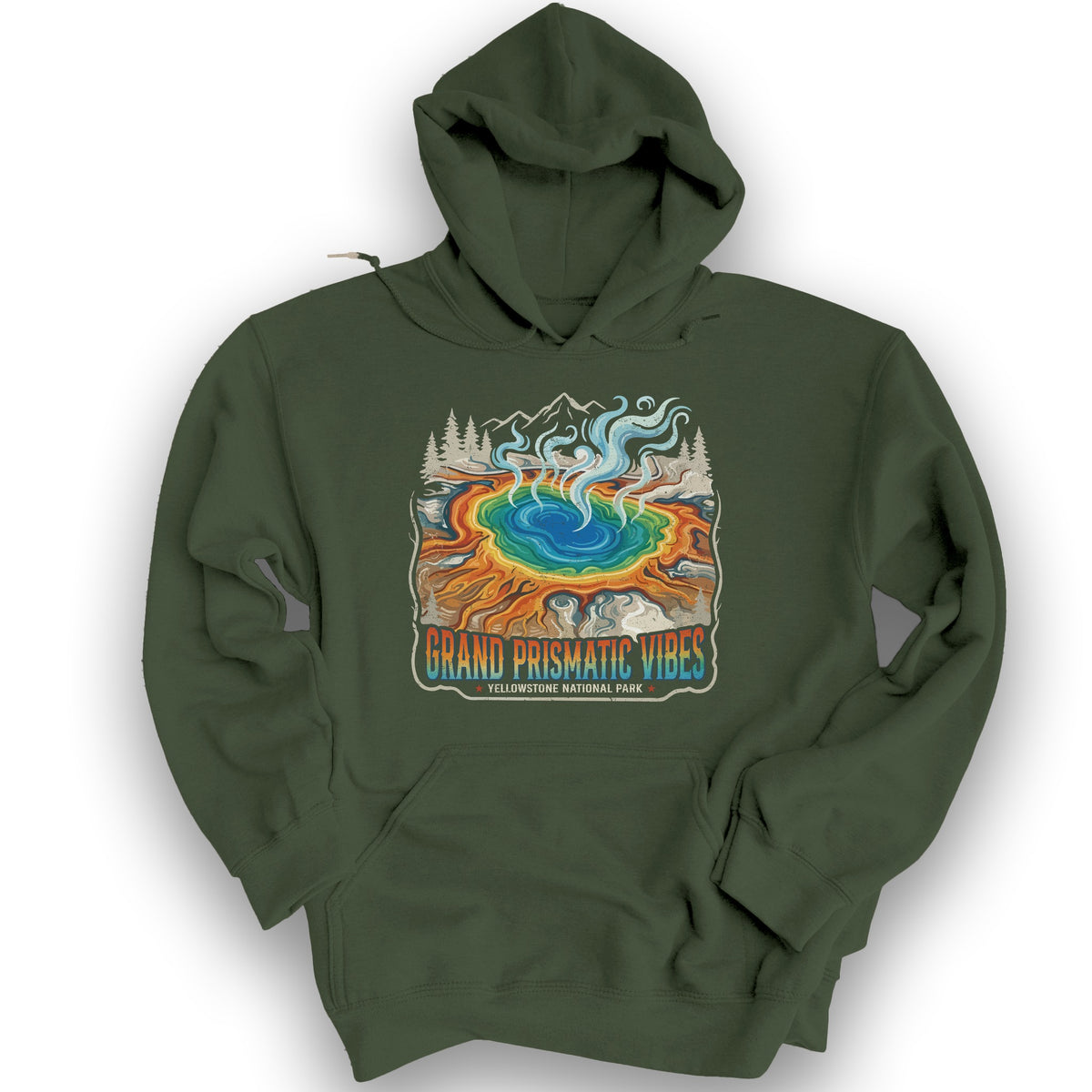 Grand Prismatic Vibes Hoodie - Military Green