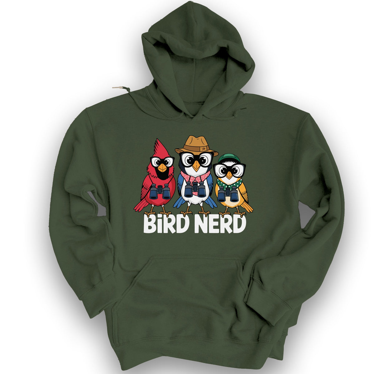 Bird Nerd "Birding Birds" Hoodie - Military Green