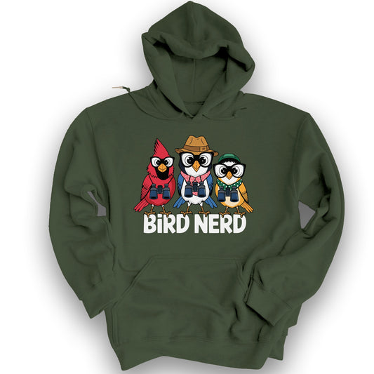 Bird Nerd "Birding Birds" Hoodie - Military Green