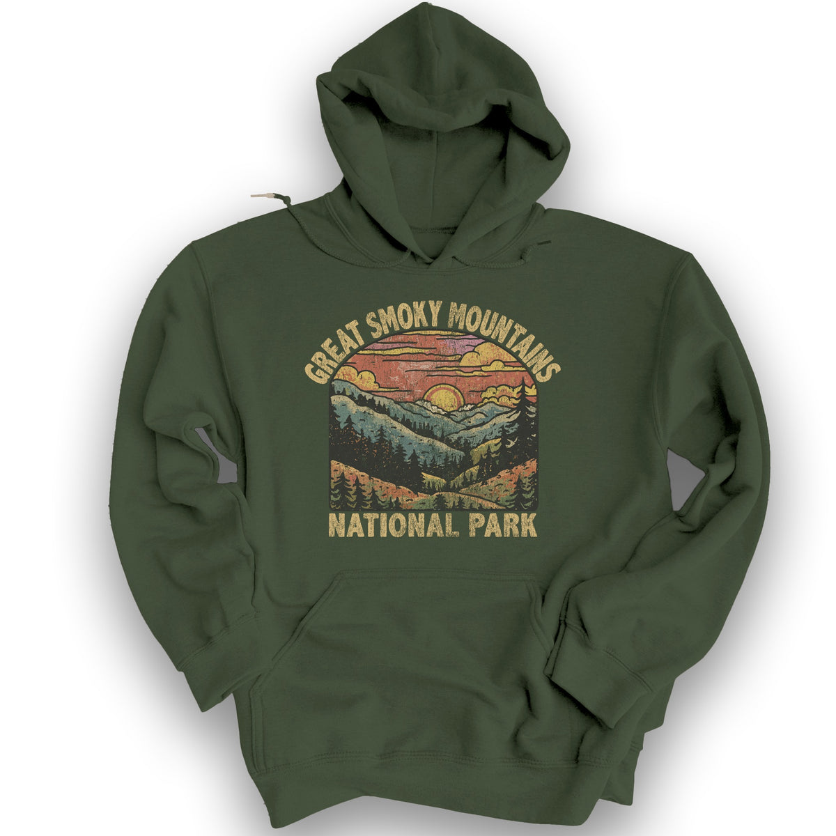Great Smoky Mountains National Park Sunset Hoodie - Military Green