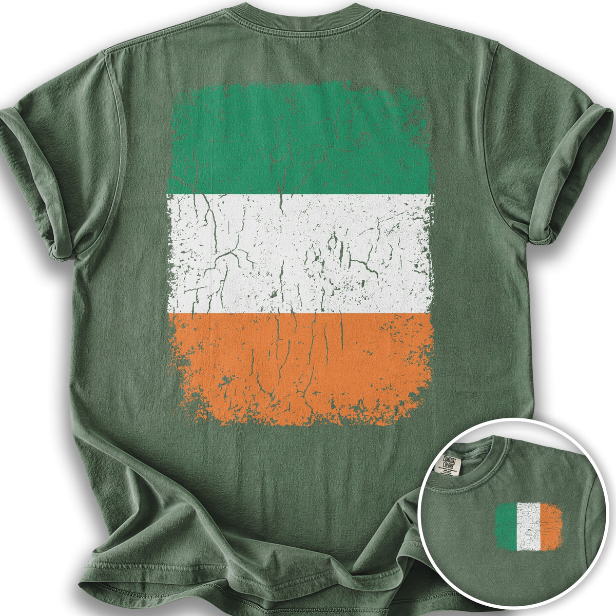 Ireland Distressed Flag Front/Back Print T-Shirt - Moss