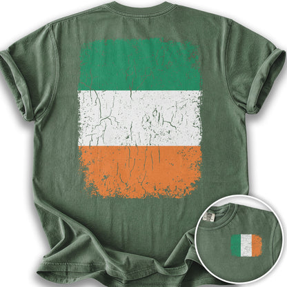 Ireland Distressed Flag Front/Back Print T-Shirt - Moss