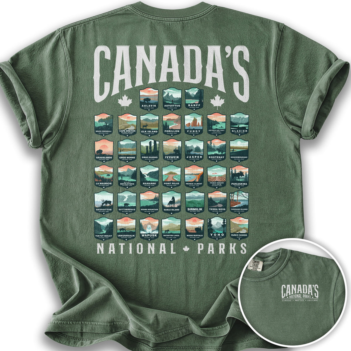 Canada's National Parks "Badges" T-shirt - Moss