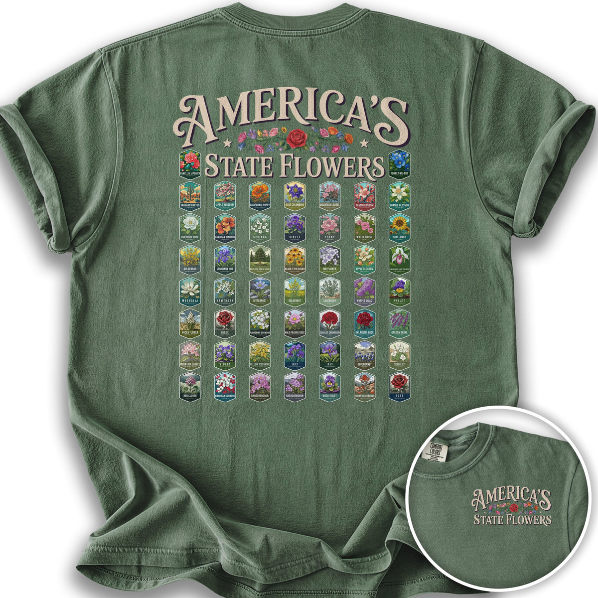 America's State Flowers T-Shirt - Moss
