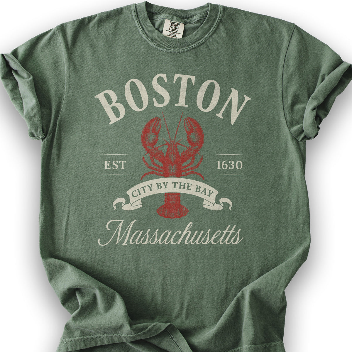 Boston City By the Bay Lobster T-Shirt - Moss