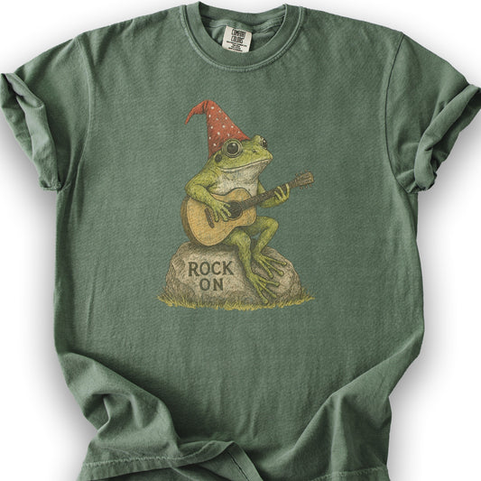Cottagecore Frog "Rock On" T-Shirt - Moss