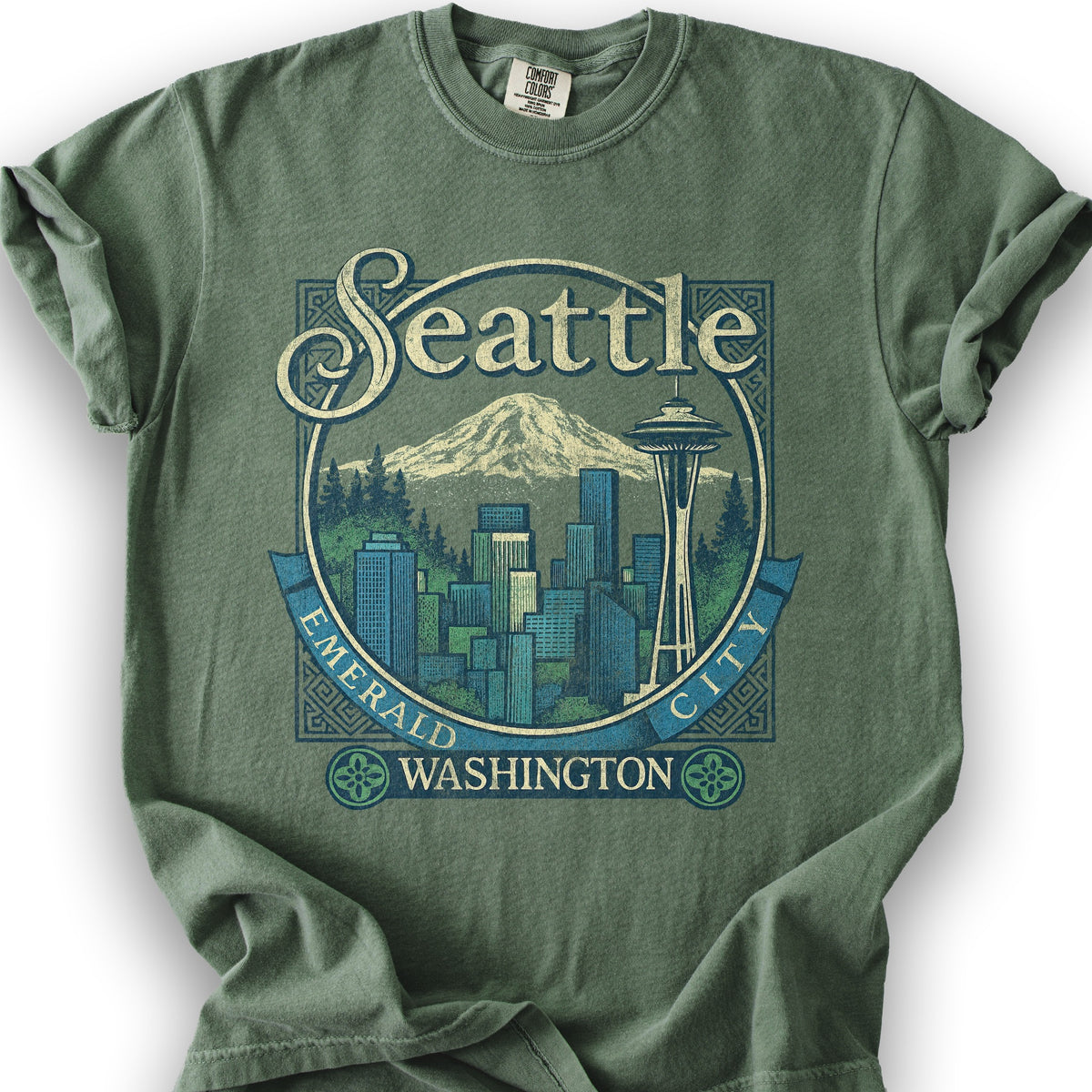 Seattle Retro 90's Emerald City T-Shirt - Moss