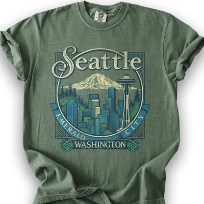 Seattle Retro 90's Emerald City T-Shirt - Moss