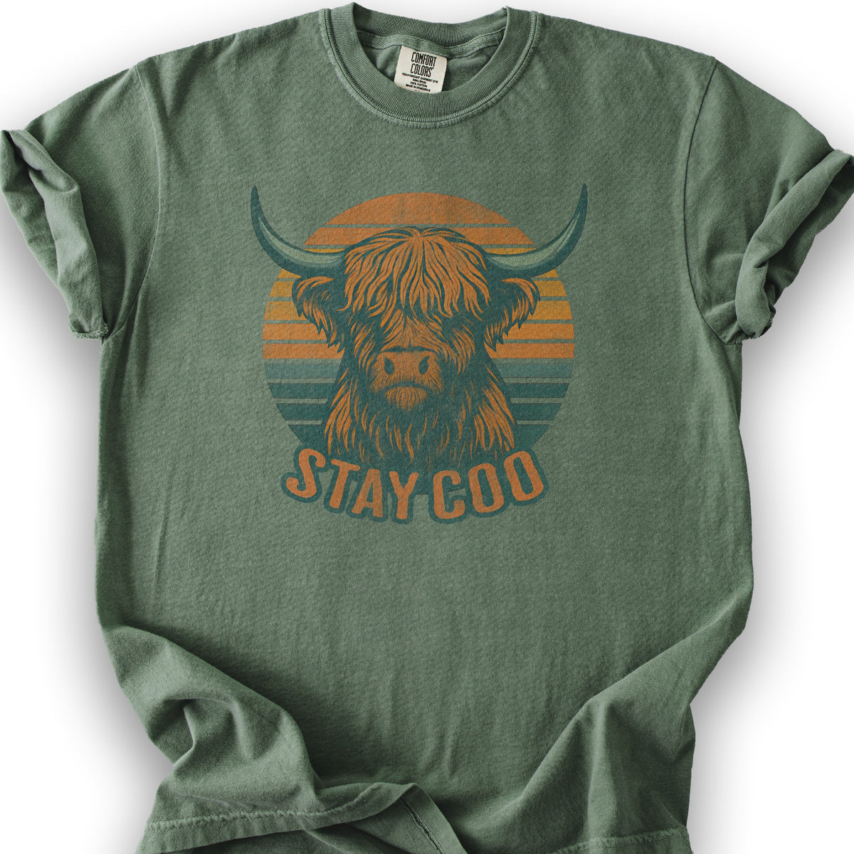 Highland Cow "Stay Coo" T-Shirt - Moss